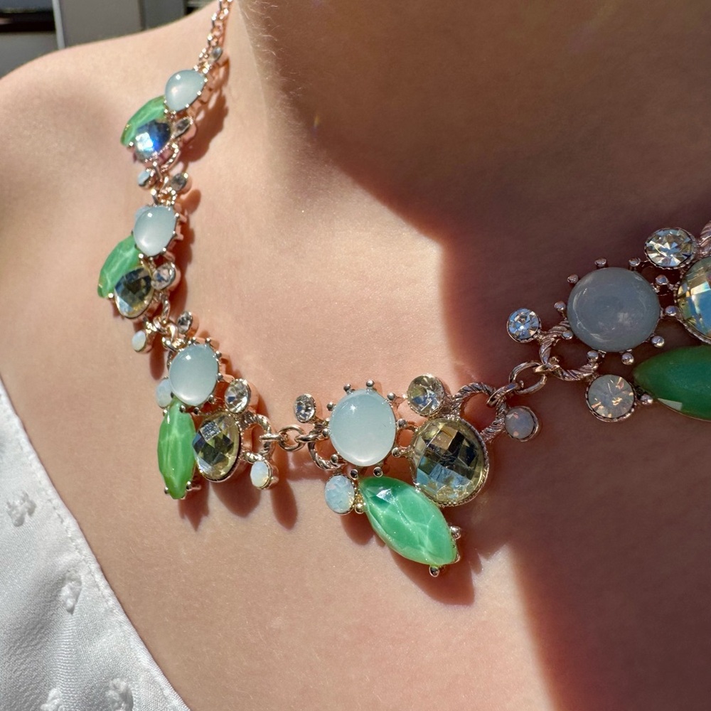 Green and White Gemstone Bib Necklace
